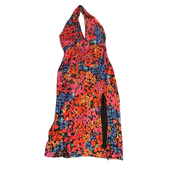 Lulus Bold Presence Floral Satin Halter Midi Dress - Size S - Picture 9 of 15